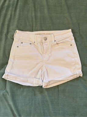 American Eagle Outfitters Light White Rolled-Hem Denim Shorts